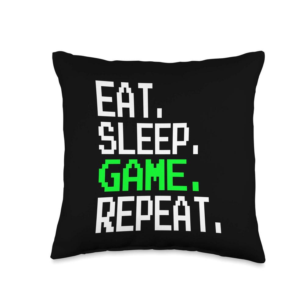 6073 Eat Sleep Game Repeat Video Gamer Gift Boys Throw Pillow